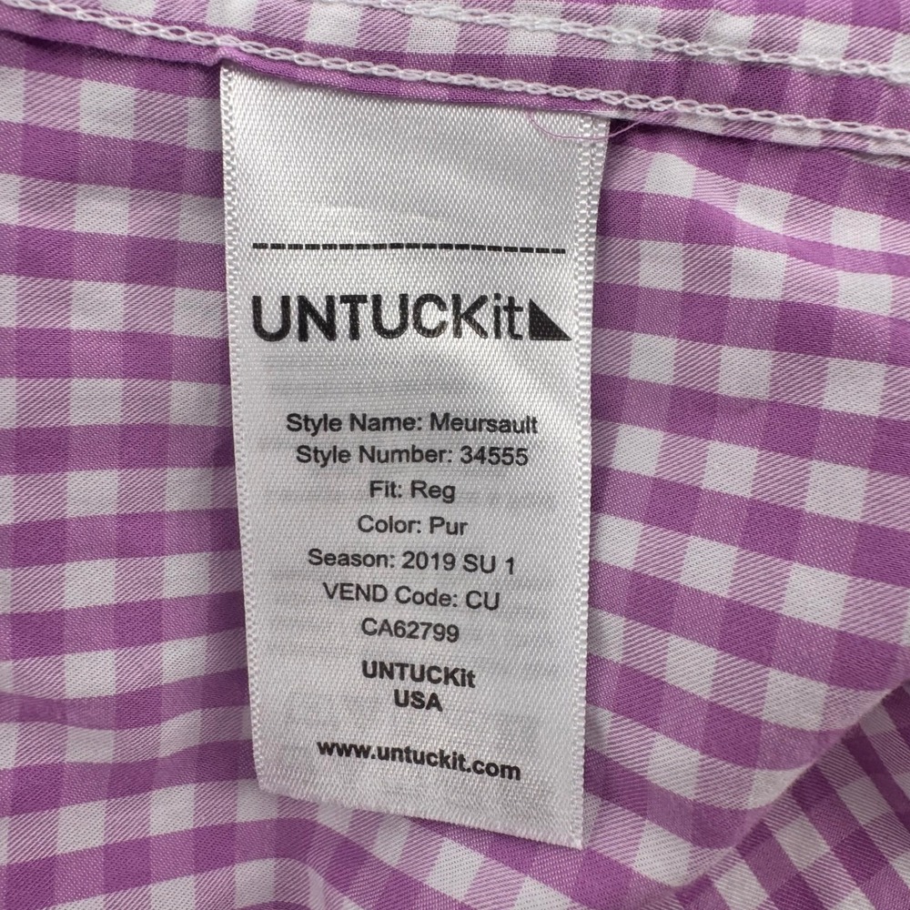 UNTUCKit Mens Purple Gingham Check Button Down Shirt XX Large Casual - Picture 7 of 7